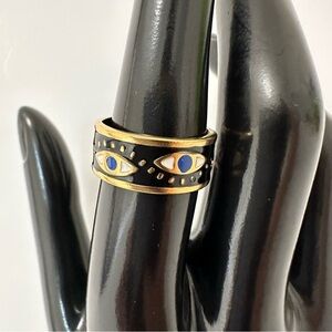 18K Gold Plated Evil Eye Geometric Open Ring